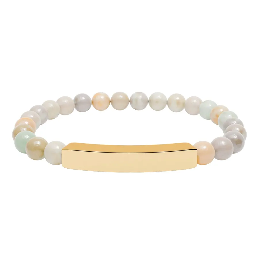 Natural Stone Stretch Bar Bracelet (Engraving)