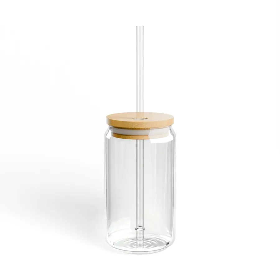 Glass Can with Straw and Lid, 16oz